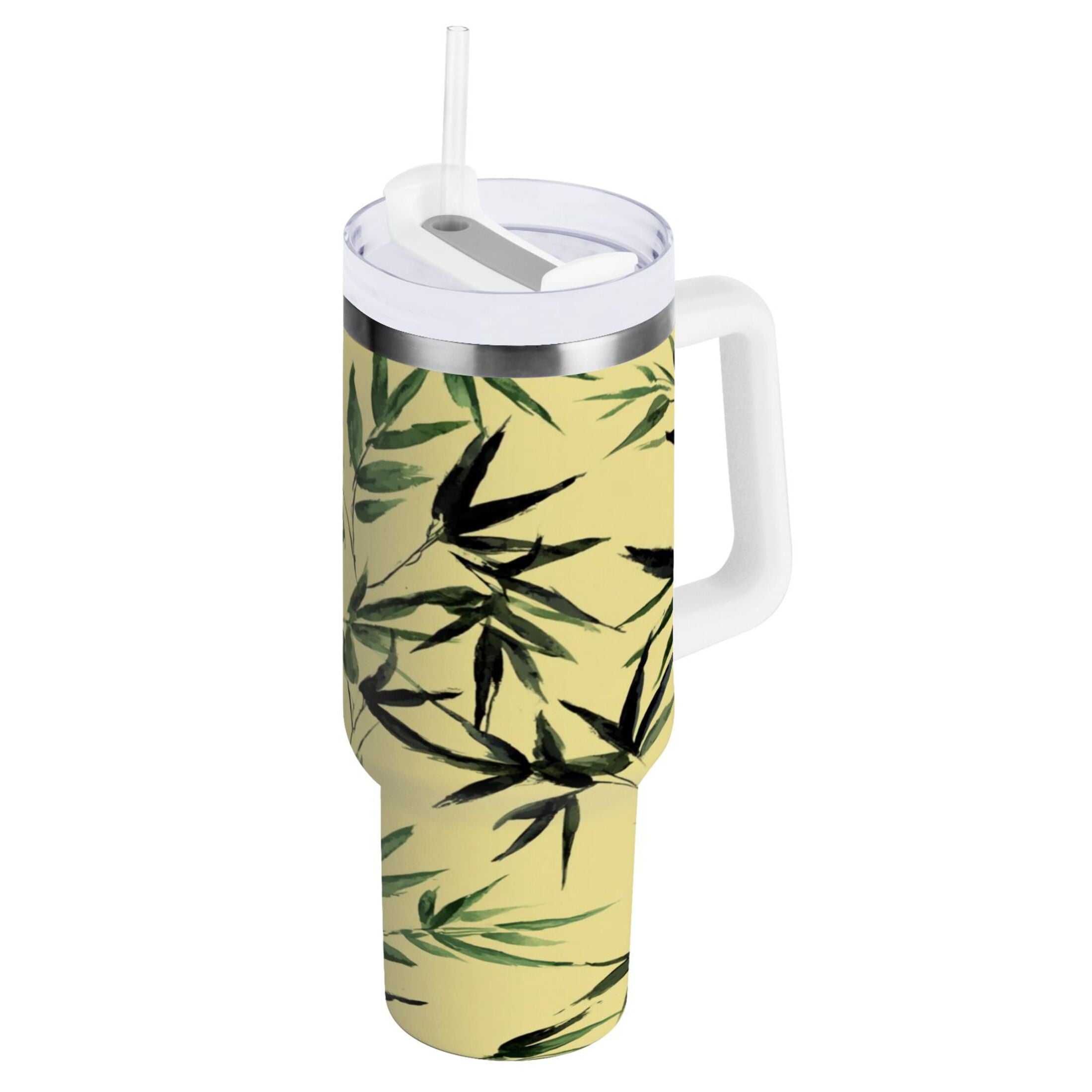 30 oz Insulated Stainless Steel Tumbler Double Wall Stainless Steel Tumbler with 2-Way Drinking Bamboo and Green Leaves | 90ND