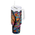 30 oz Insulated Stainless Steel Tumbler Double Wall Stainless Steel Tumbler with 2-Way Drinking Beautiful Abstract Tree Painting | SA4I