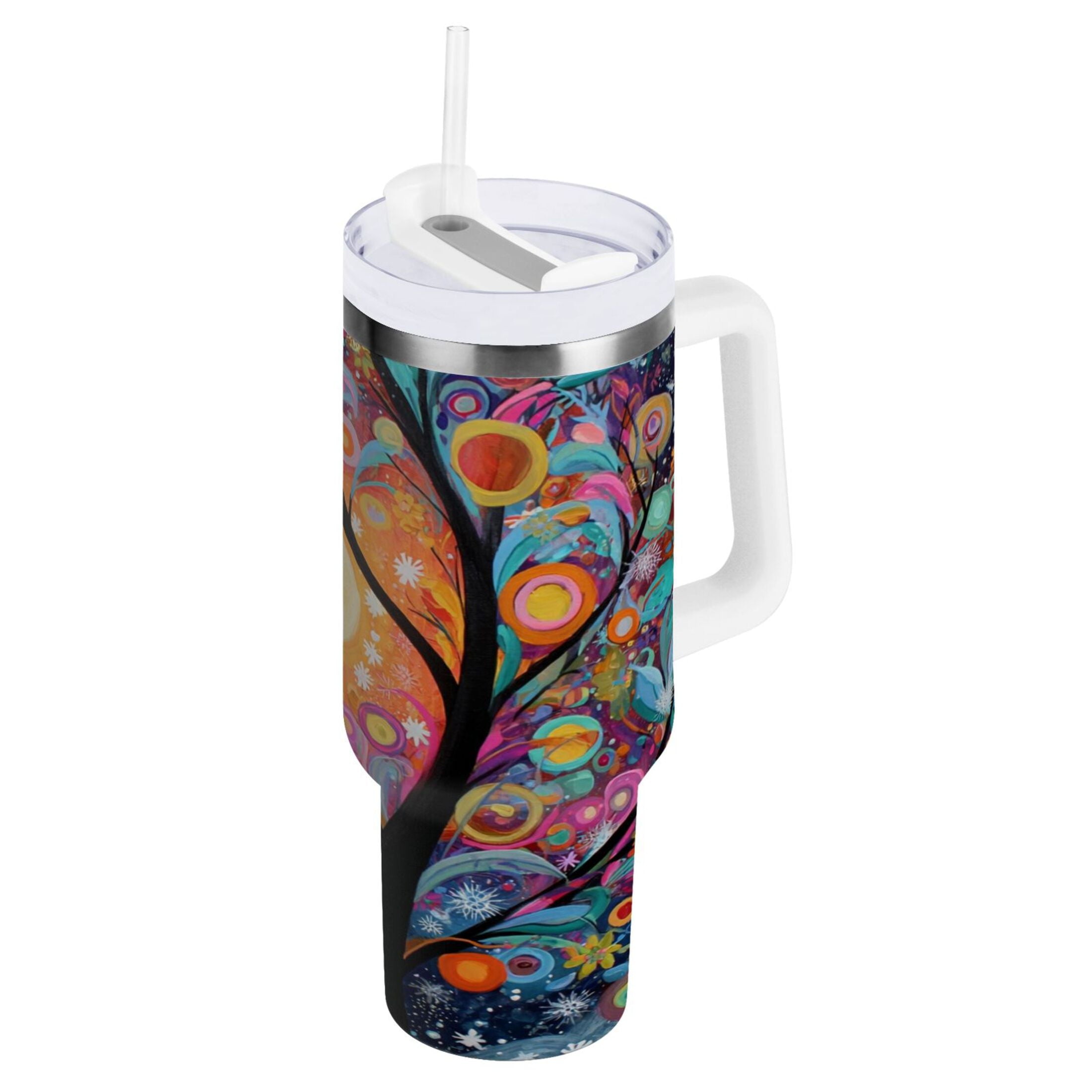 30 oz Insulated Stainless Steel Tumbler Double Wall Stainless Steel Tumbler with 2-Way Drinking Beautiful Abstract Tree Painting | SA4I