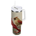 30 oz Insulated Stainless Steel Tumbler Double Wall Stainless Steel Tumbler with 2-Way Drinking Bird and Snow-covered Trees | L05G
