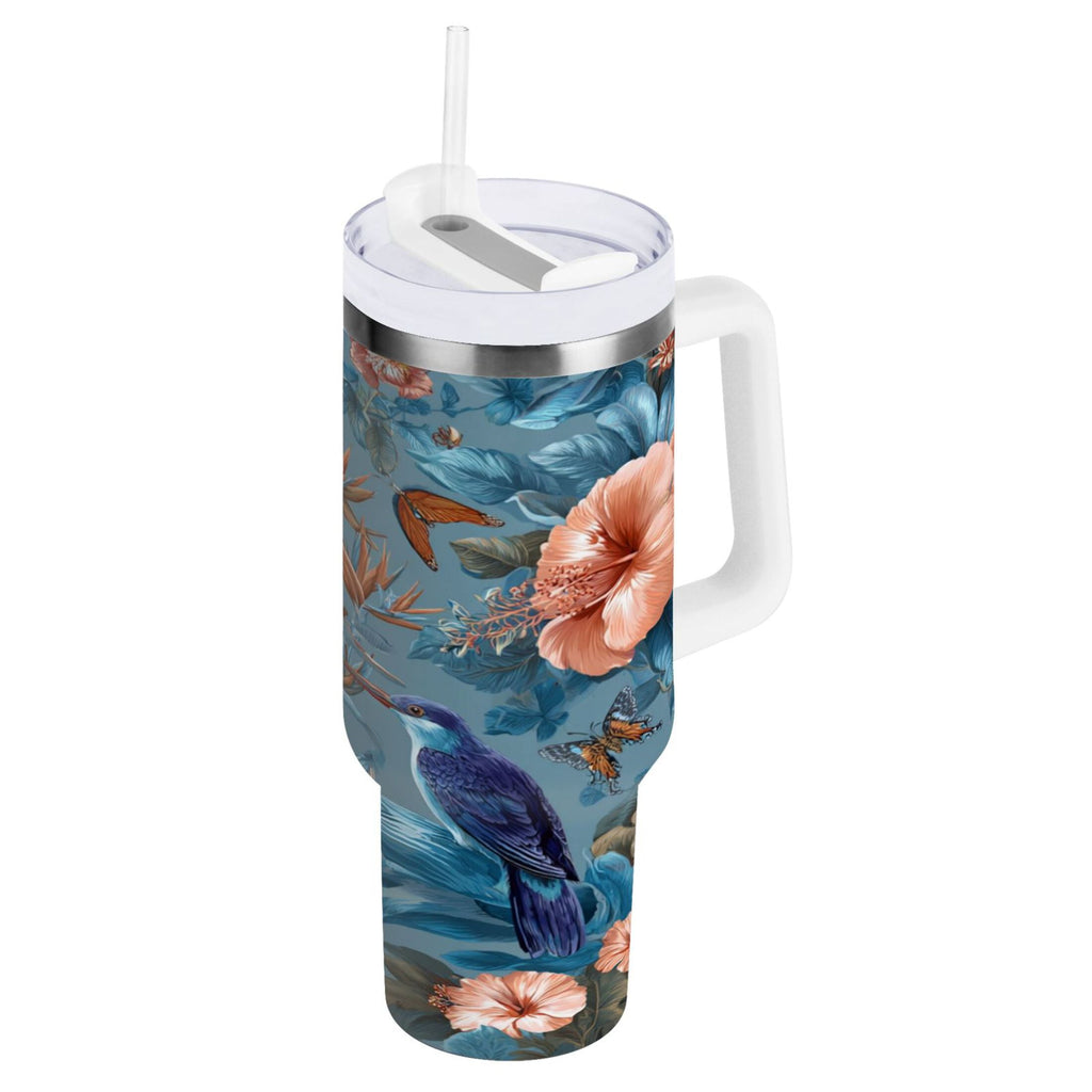30 oz Insulated Stainless Steel Tumbler Double Wall Stainless Steel Tumbler with 2-Way Drinking Birds and Flowers | TPSH