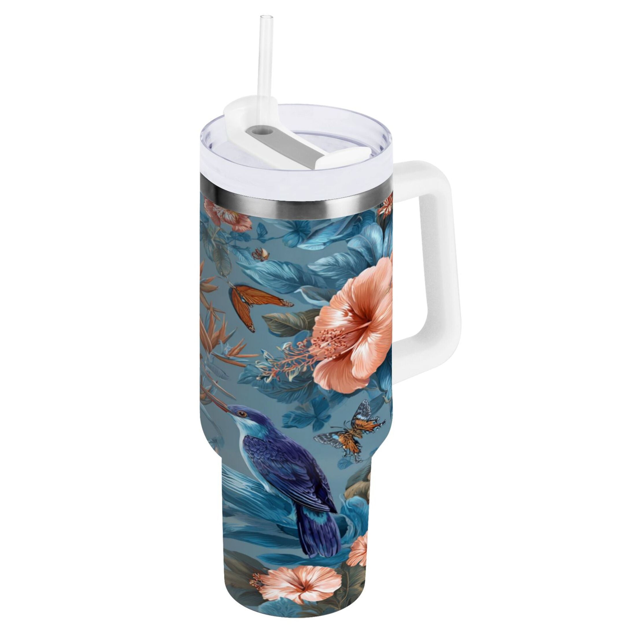 30 oz Insulated Stainless Steel Tumbler Double Wall Stainless Steel Tumbler with 2-Way Drinking Birds and Flowers | TPSH