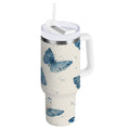 30 oz Insulated Stainless Steel Tumbler Double Wall Stainless Steel Tumbler with 2-Way Drinking Blue Watercolor Butterflies | V89G