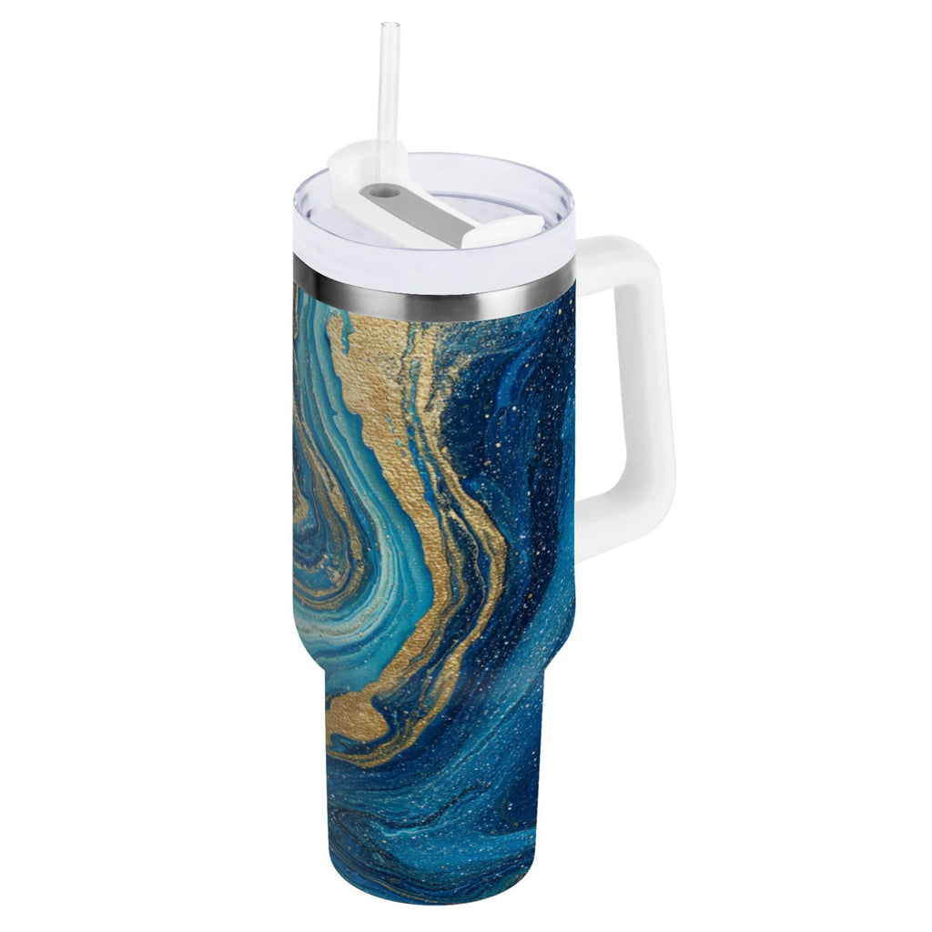30 oz Insulated Stainless Steel Tumbler Double Wall Stainless Steel Tumbler with 2-Way Drinking Blue and Gold Ocean | NC8K