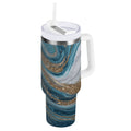30 oz Insulated Stainless Steel Tumbler Double Wall Stainless Steel Tumbler with 2-Way Drinking Blue and Gold Swirling | 4VTF