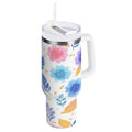 30 oz Insulated Stainless Steel Tumbler Double Wall Stainless Steel Tumbler with 2-Way Drinking Blue and Purple Flowers | HBCZ