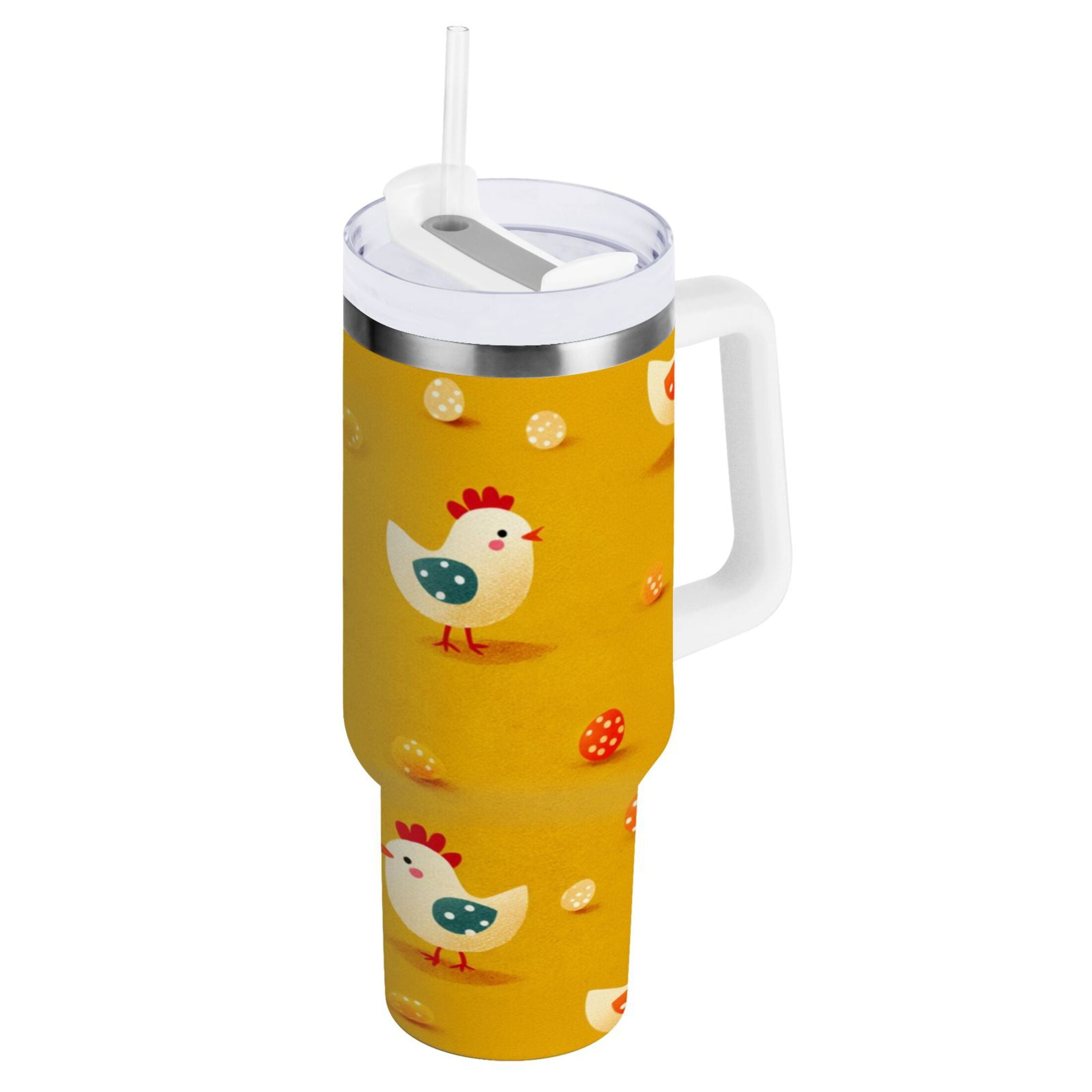 30 oz Insulated Stainless Steel Tumbler Double Wall Stainless Steel Tumbler with 2-Way Drinking Cartoon Chickens Pattern | DJF3
