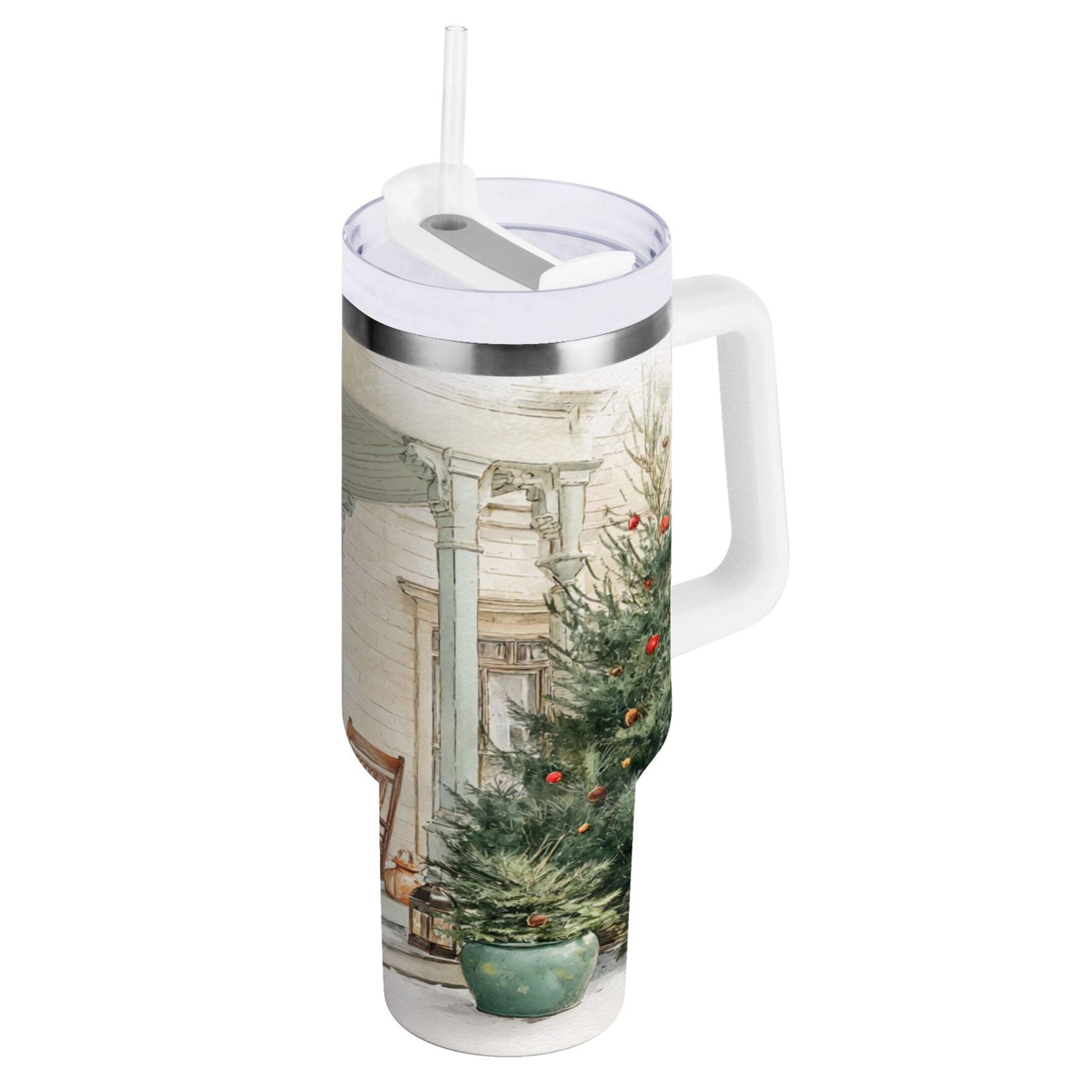 30 oz Insulated Stainless Steel Tumbler Double Wall Stainless Steel Tumbler with 2-Way Drinking Charming Christmas Doorway | 1ZWY