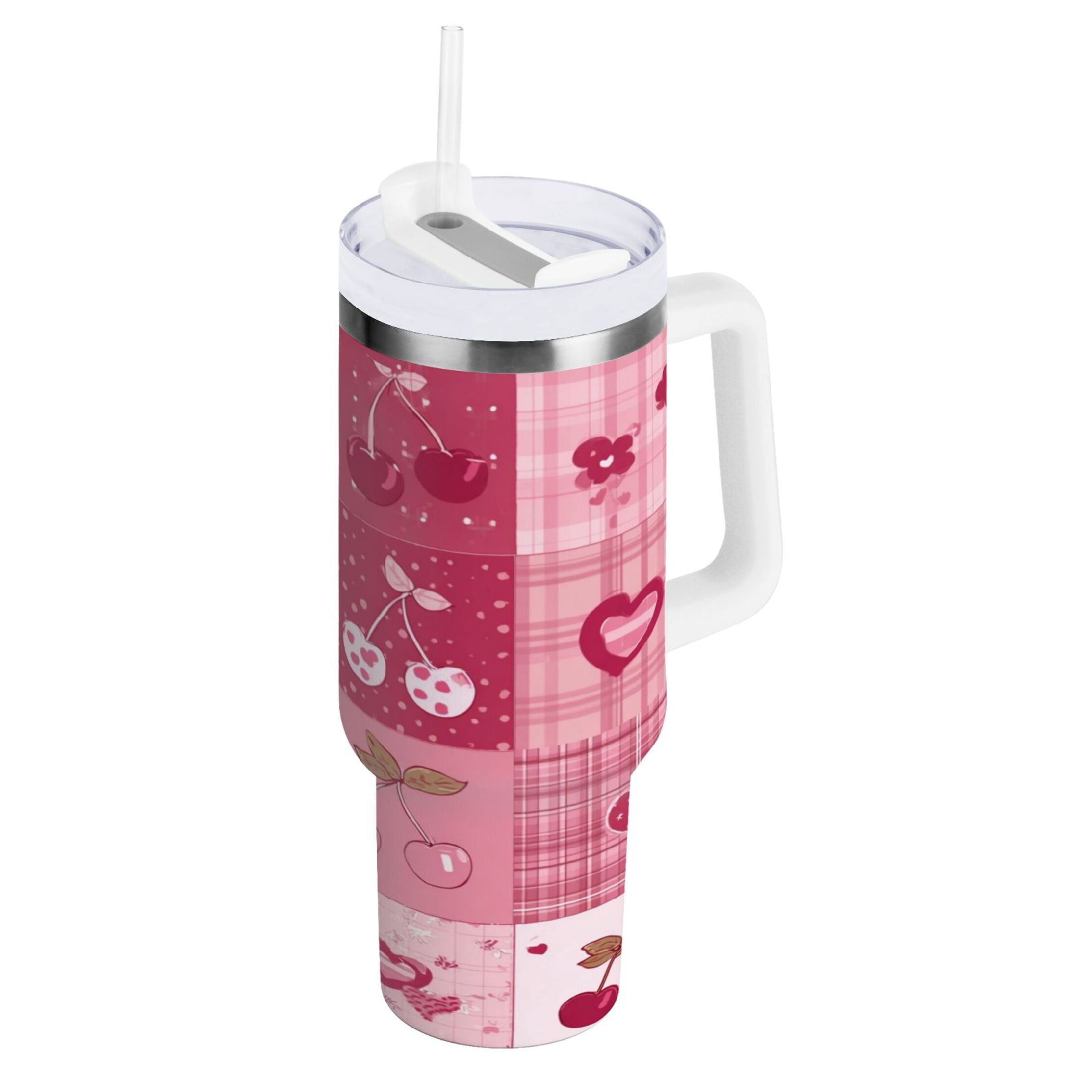 30 oz Insulated Stainless Steel Tumbler Double Wall Stainless Steel Tumbler with 2-Way Drinking Cherry Pattern with Bows | JTFF
