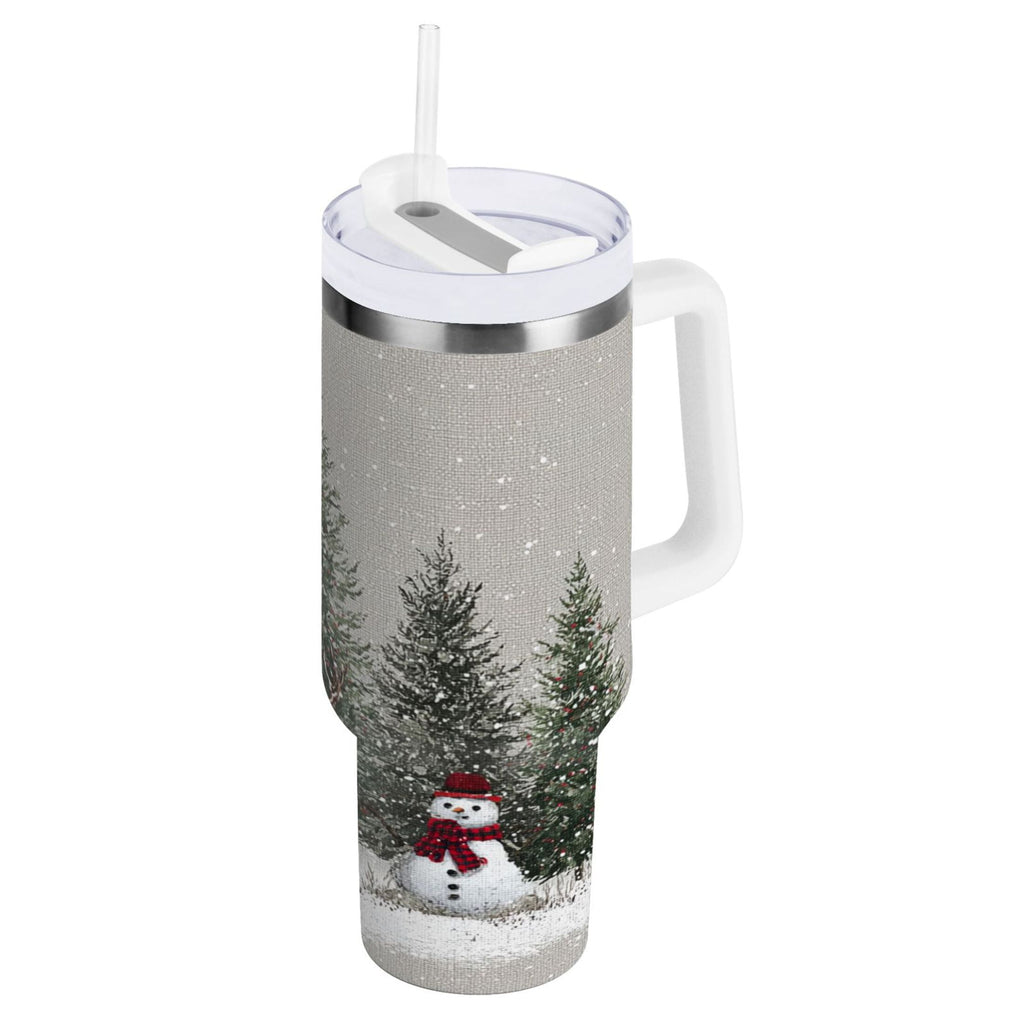 30 oz Insulated Stainless Steel Tumbler Double Wall Stainless Steel Tumbler with 2-Way Drinking Christmas Deer and Snowmen | ZP4F
