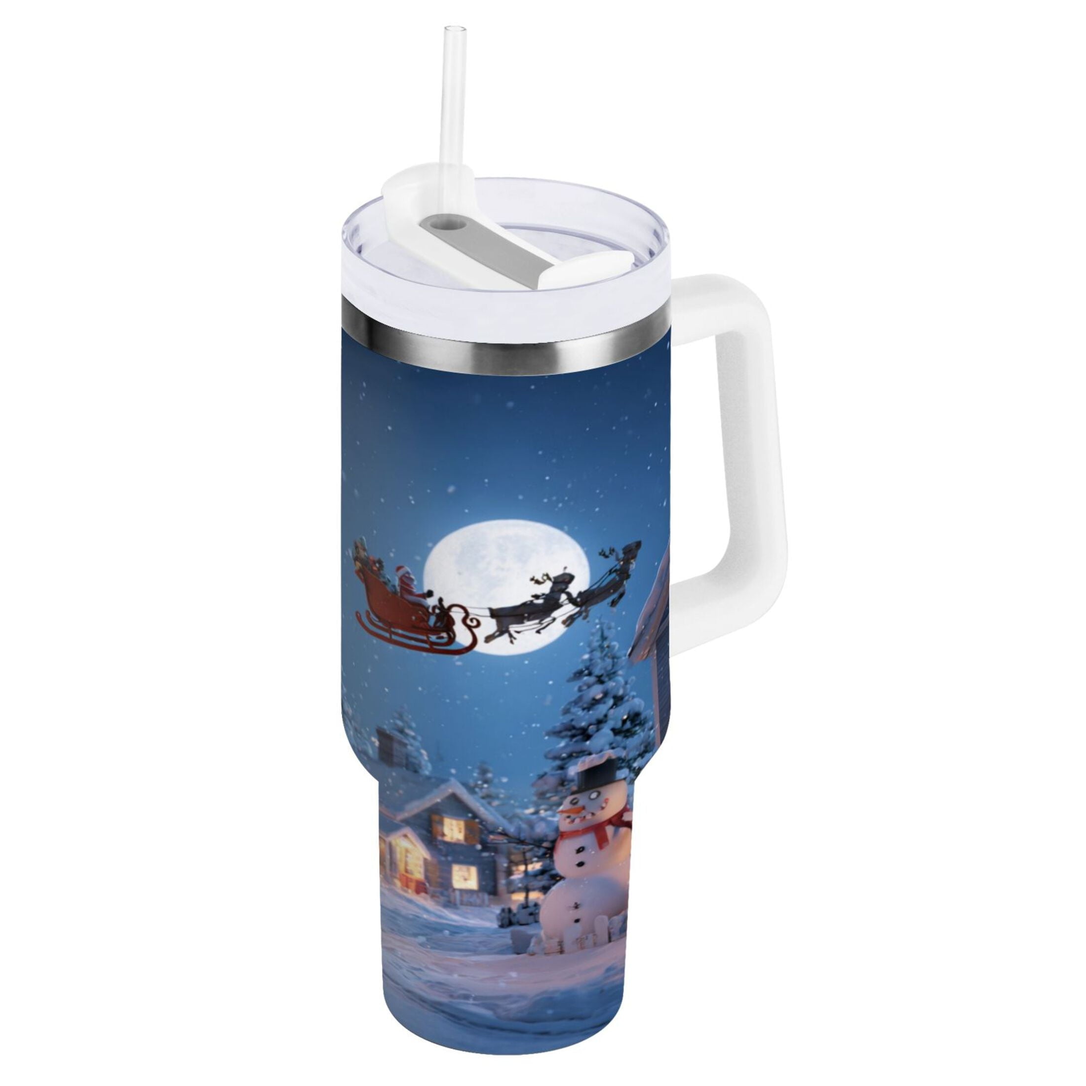 30 oz Insulated Stainless Steel Tumbler Double Wall Stainless Steel Tumbler with 2-Way Drinking Christmas Night Scene | UF7K