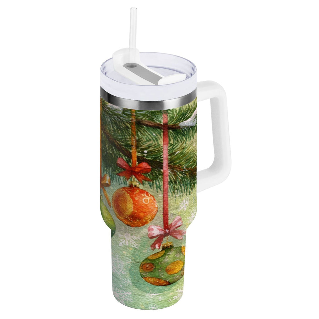 30 oz Insulated Stainless Steel Tumbler Double Wall Stainless Steel Tumbler with 2-Way Drinking Christmas Ornaments Watercolor Painting | I7RC