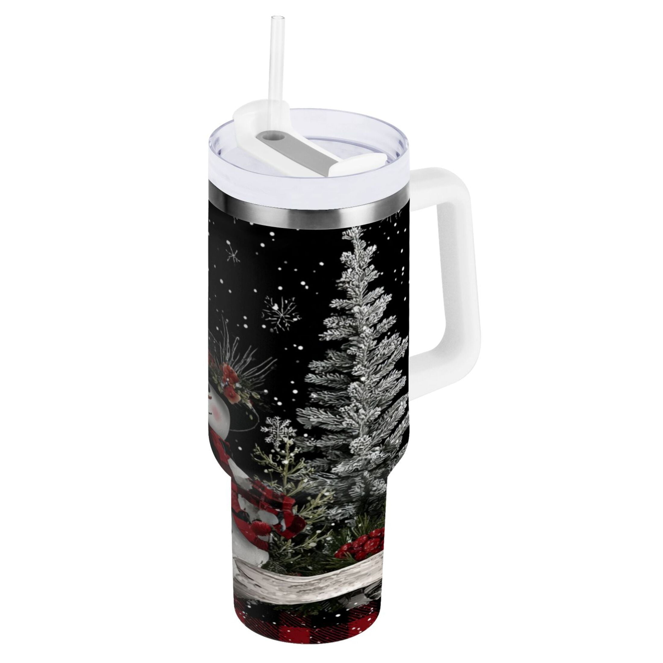 30 oz Insulated Stainless Steel Tumbler Double Wall Stainless Steel Tumbler with 2-Way Drinking Christmas Snowman | VBXY