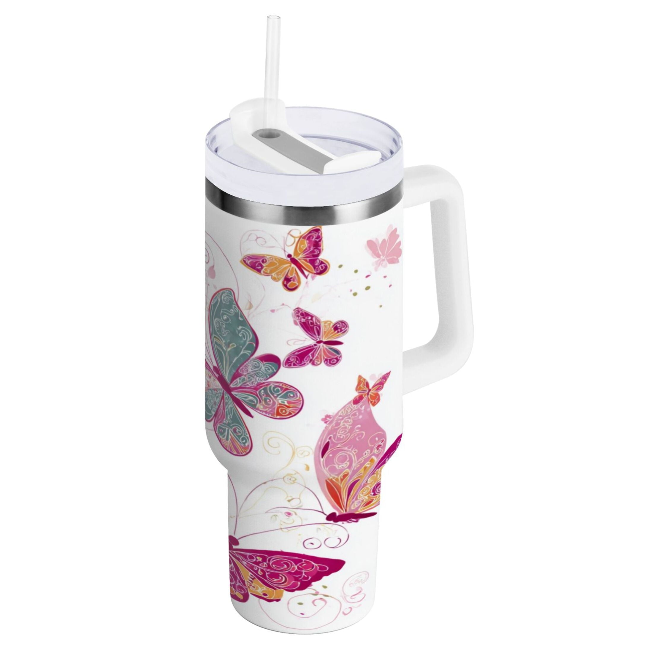 30 oz Insulated Stainless Steel Tumbler Double Wall Stainless Steel Tumbler with 2-Way Drinking Colorful Butterflies | RGOW
