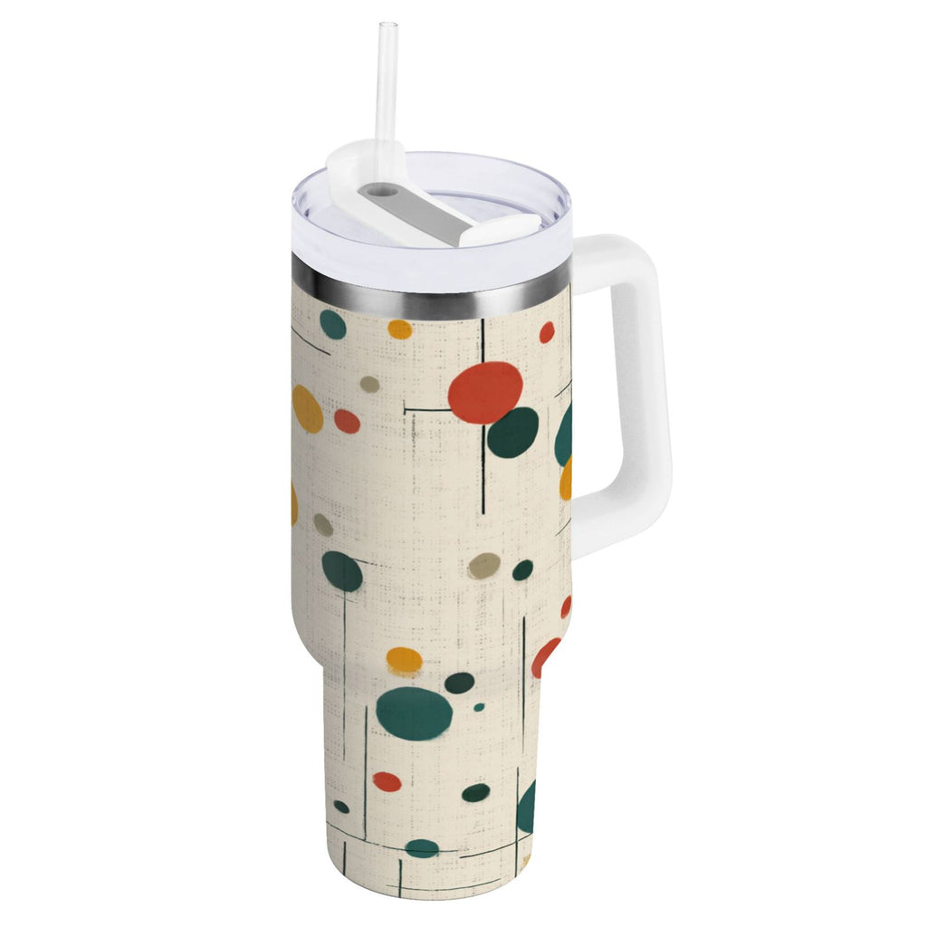 30 oz Insulated Stainless Steel Tumbler Double Wall Stainless Steel Tumbler with 2-Way Drinking Colorful Dots and Lines | M0GR