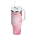 30 oz Insulated Stainless Steel Tumbler Double Wall Stainless Steel Tumbler with 2-Way Drinking Colorful Pastel Floral Pattern | OVJO