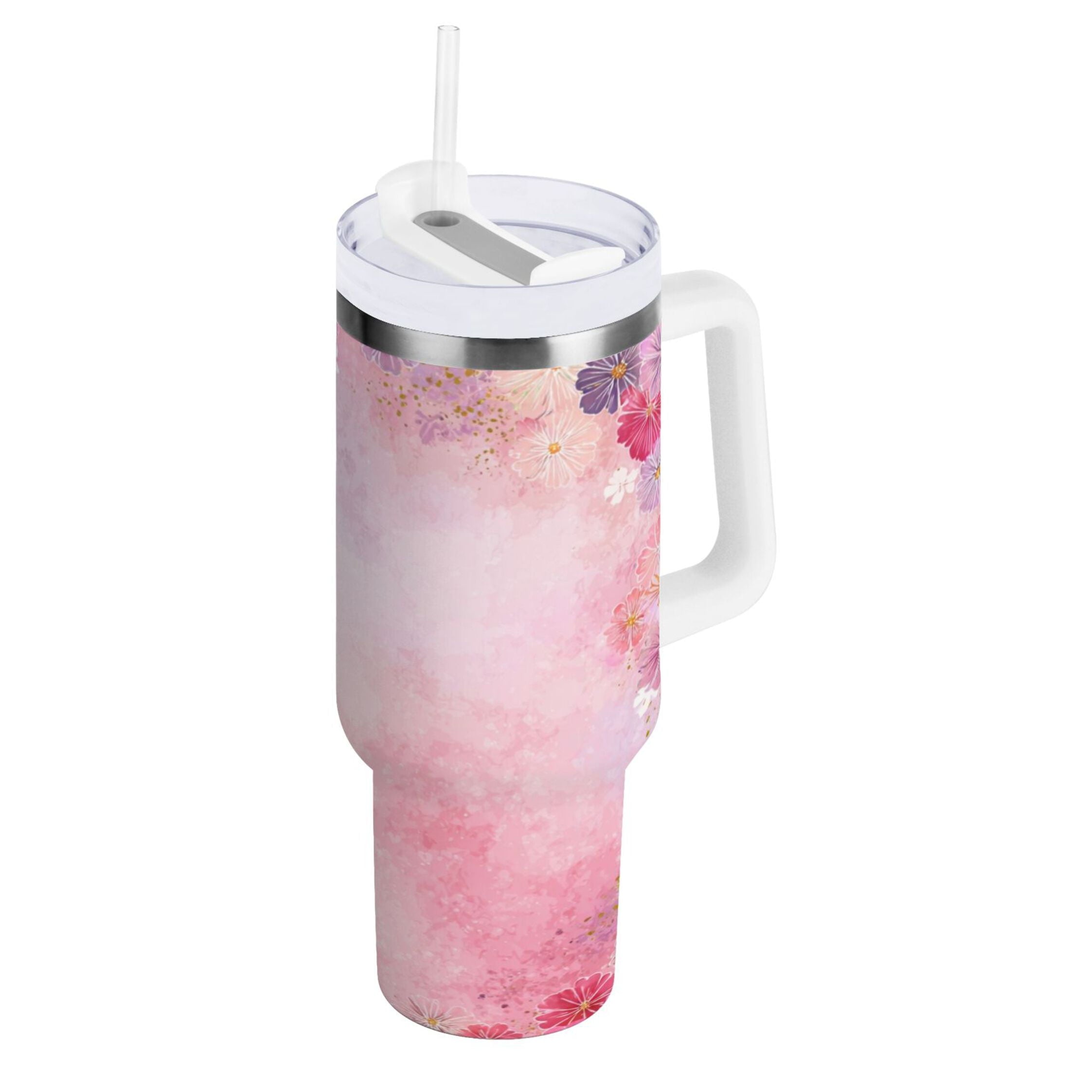 30 oz Insulated Stainless Steel Tumbler Double Wall Stainless Steel Tumbler with 2-Way Drinking Colorful Pastel Floral Pattern | OVJO
