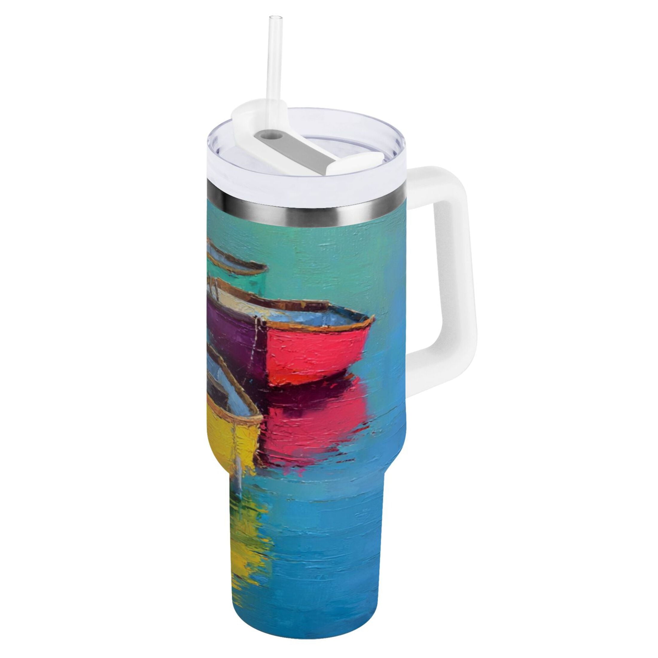 30 oz Insulated Stainless Steel Tumbler Double Wall Stainless Steel Tumbler with 2-Way Drinking Colorful Row Boats | LKCM