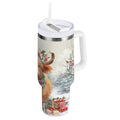 30 oz Insulated Stainless Steel Tumbler Double Wall Stainless Steel Tumbler with 2-Way Drinking Cow Wearing Christmas Hat | 00Q4