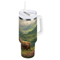 30 oz Insulated Stainless Steel Tumbler Double Wall Stainless Steel Tumbler with 2-Way Drinking Cow in Green Rolling Hills | 1E4U