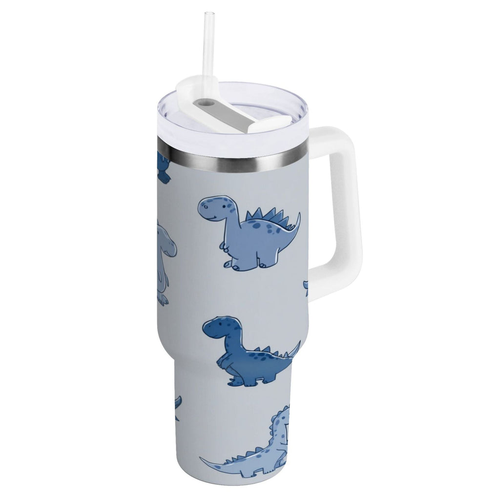 30 oz Insulated Stainless Steel Tumbler Double Wall Stainless Steel Tumbler with 2-Way Drinking Cute Blue Dinosaurs | XZGM