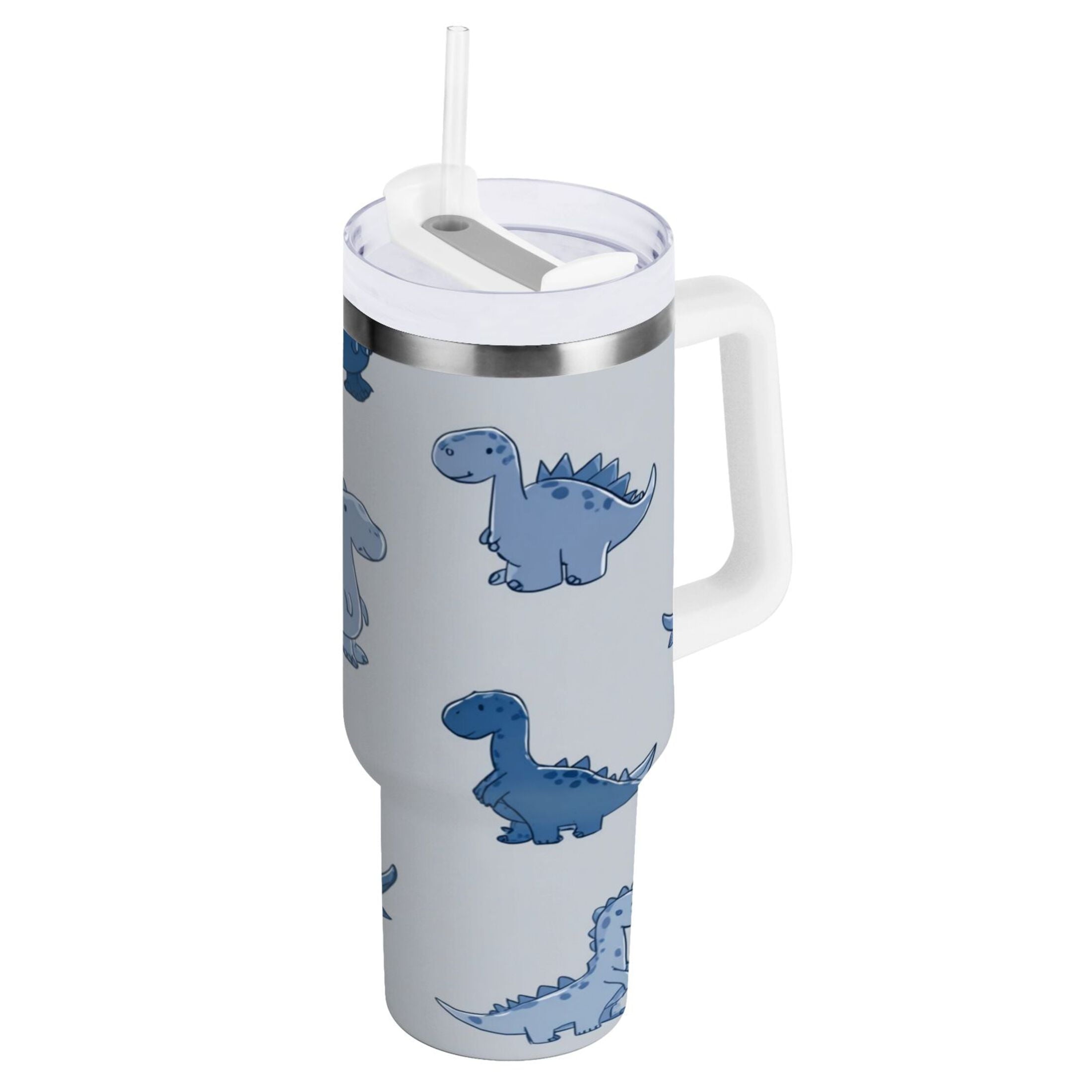 30 oz Insulated Stainless Steel Tumbler Double Wall Stainless Steel Tumbler with 2-Way Drinking Cute Blue Dinosaurs | XZGM