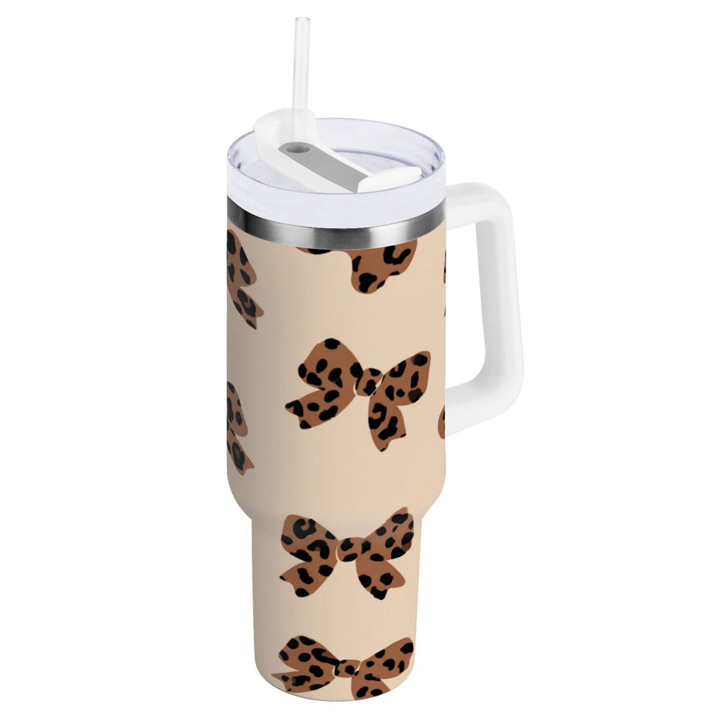 30 oz Insulated Stainless Steel Tumbler Double Wall Stainless Steel Tumbler with 2-Way Drinking Cute Brown Bow | 79NV