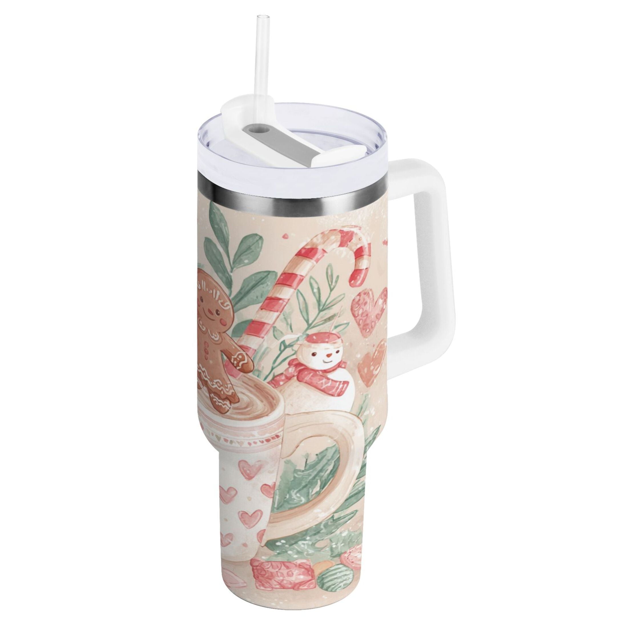 30 oz Insulated Stainless Steel Tumbler Double Wall Stainless Steel Tumbler with 2-Way Drinking Cute Christmas Design | PE93