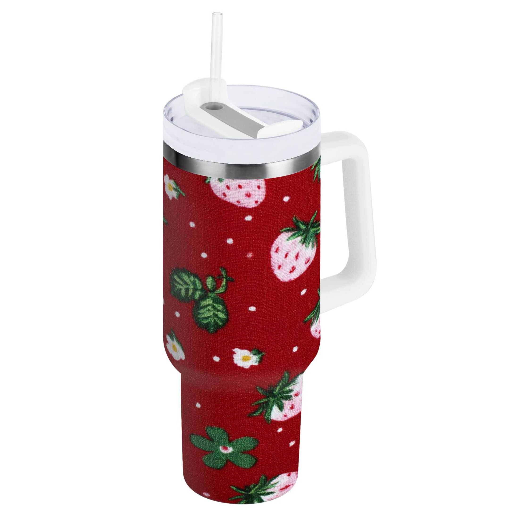30 oz Insulated Stainless Steel Tumbler Double Wall Stainless Steel Tumbler with 2-Way Drinking Cute Pink Strawberry Pattern | 5TCD