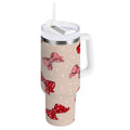 30 oz Insulated Stainless Steel Tumbler Double Wall Stainless Steel Tumbler with 2-Way Drinking Cute Red Bows Pattern | FSE2