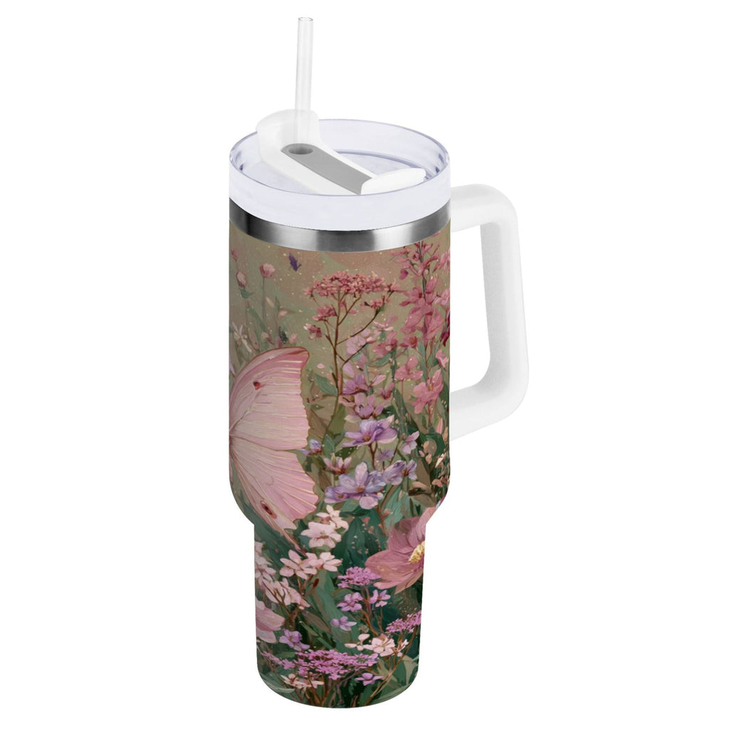 30 oz Insulated Stainless Steel Tumbler Double Wall Stainless Steel Tumbler with 2-Way Drinking Delicate Butterfly | 2TRI
