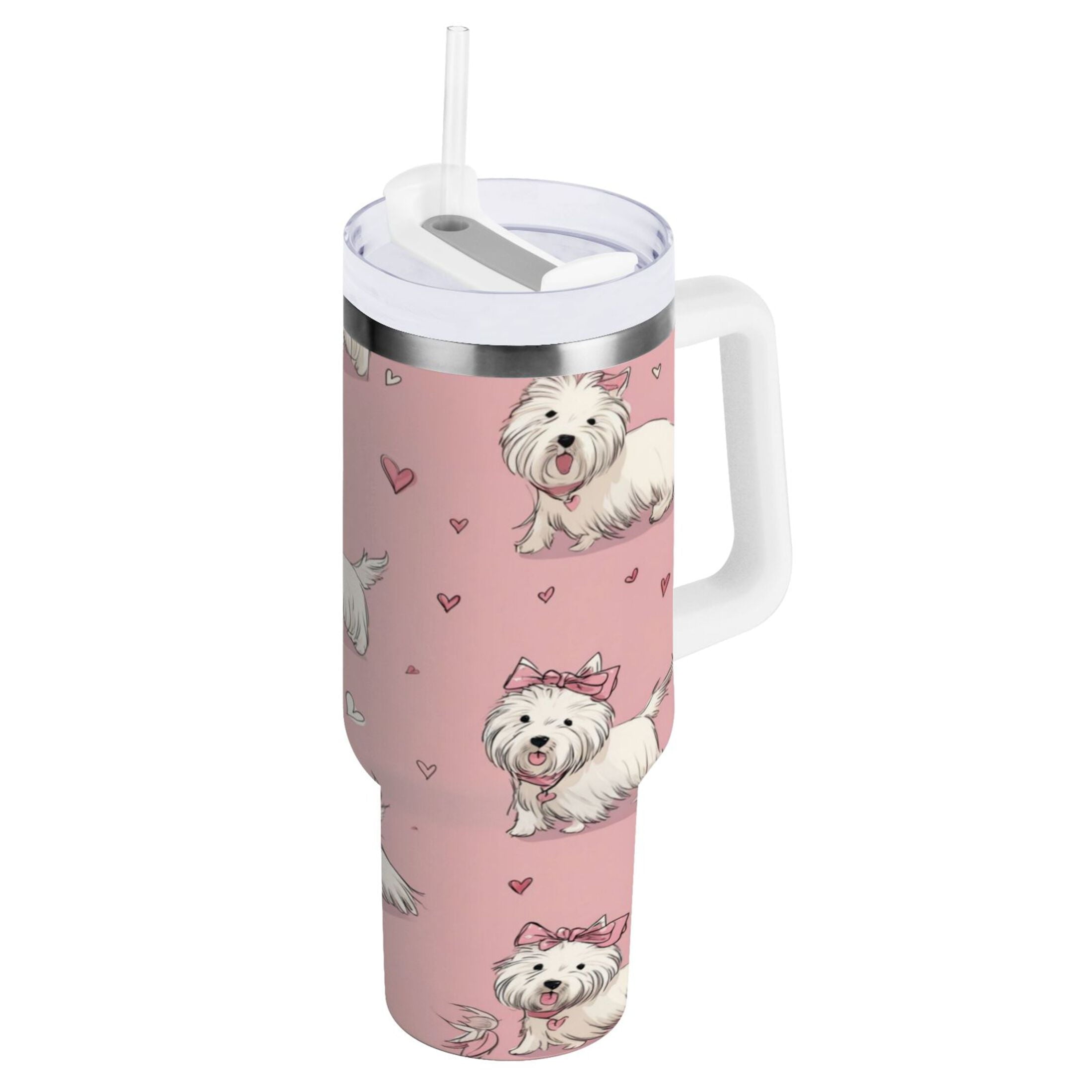 30 oz Insulated Stainless Steel Tumbler Double Wall Stainless Steel Tumbler with 2-Way Drinking Dogs Wearing Bows | 54FK