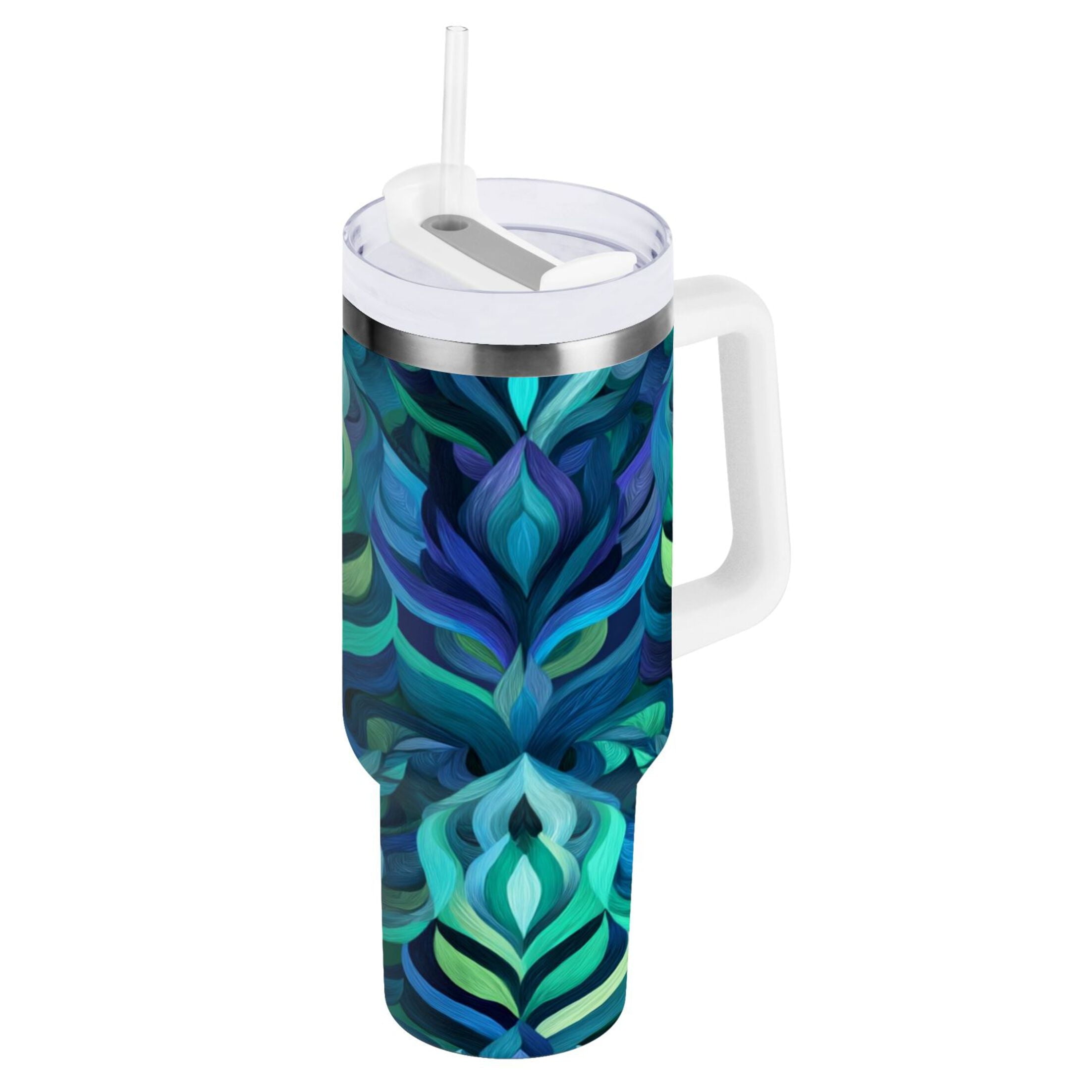 40 oz Insulated Stainless Steel Tumbler Double Wall Stainless Steel Tumbler with 2-Way Drinking Elegant Blue Abstract Shapes | LV9J