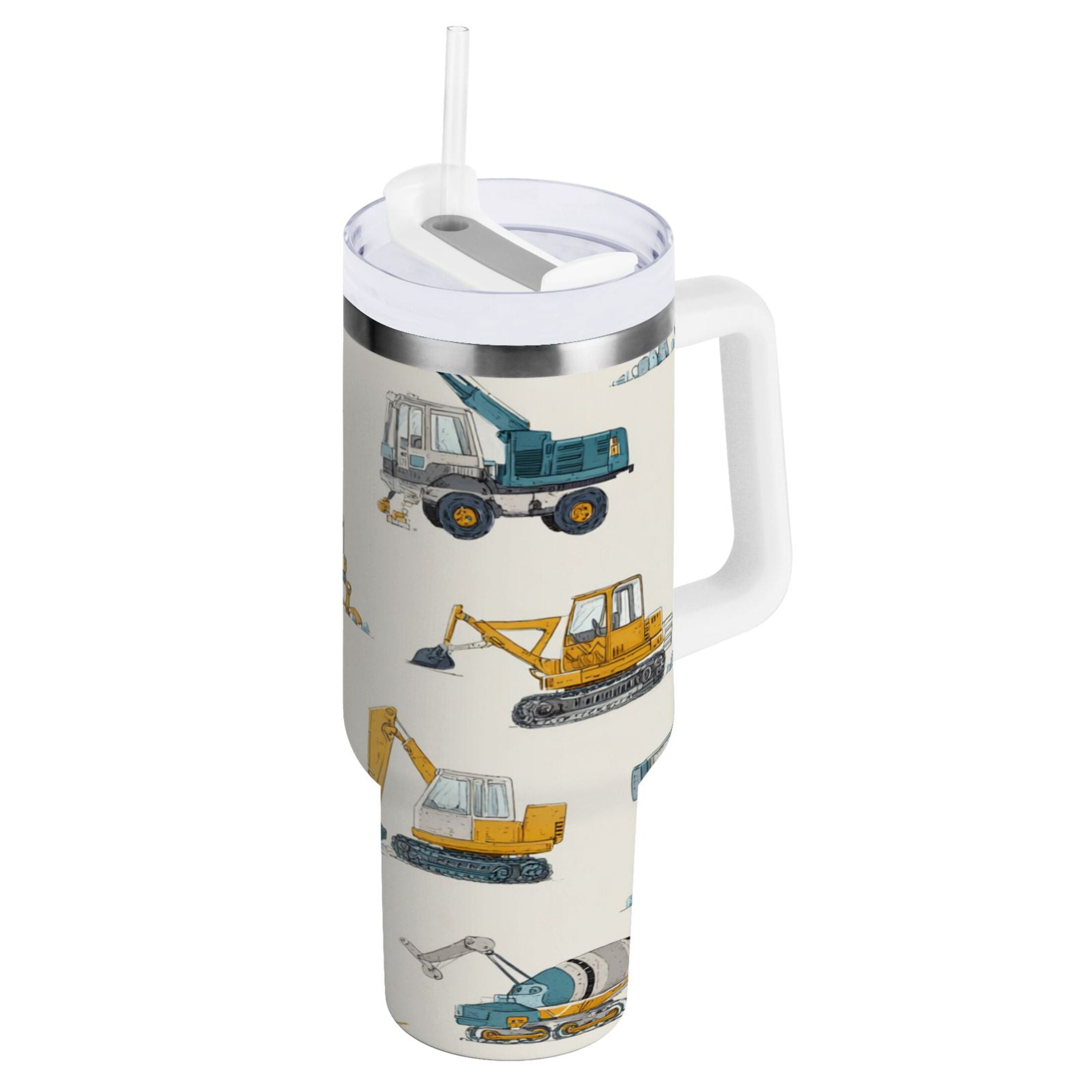 30 oz Insulated Stainless Steel Tumbler Double Wall Stainless Steel Tumbler with 2-Way Drinking Engineering Vehicle Pattern | 50L8