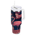 30 oz Insulated Stainless Steel Tumbler Double Wall Stainless Steel Tumbler with 2-Way Drinking Flamingos and Leopard Print | 9K2K