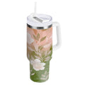 30 oz Insulated Stainless Steel Tumbler Double Wall Stainless Steel Tumbler with 2-Way Drinking Gradient Elegant Floral | 0IBG