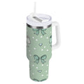 30 oz Insulated Stainless Steel Tumbler Double Wall Stainless Steel Tumbler with 2-Way Drinking Green and Mint Bows | B2SF