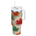 30 oz Insulated Stainless Steel Tumbler Double Wall Stainless Steel Tumbler with 2-Way Drinking Green and Red Maple Leaves | PU7M
