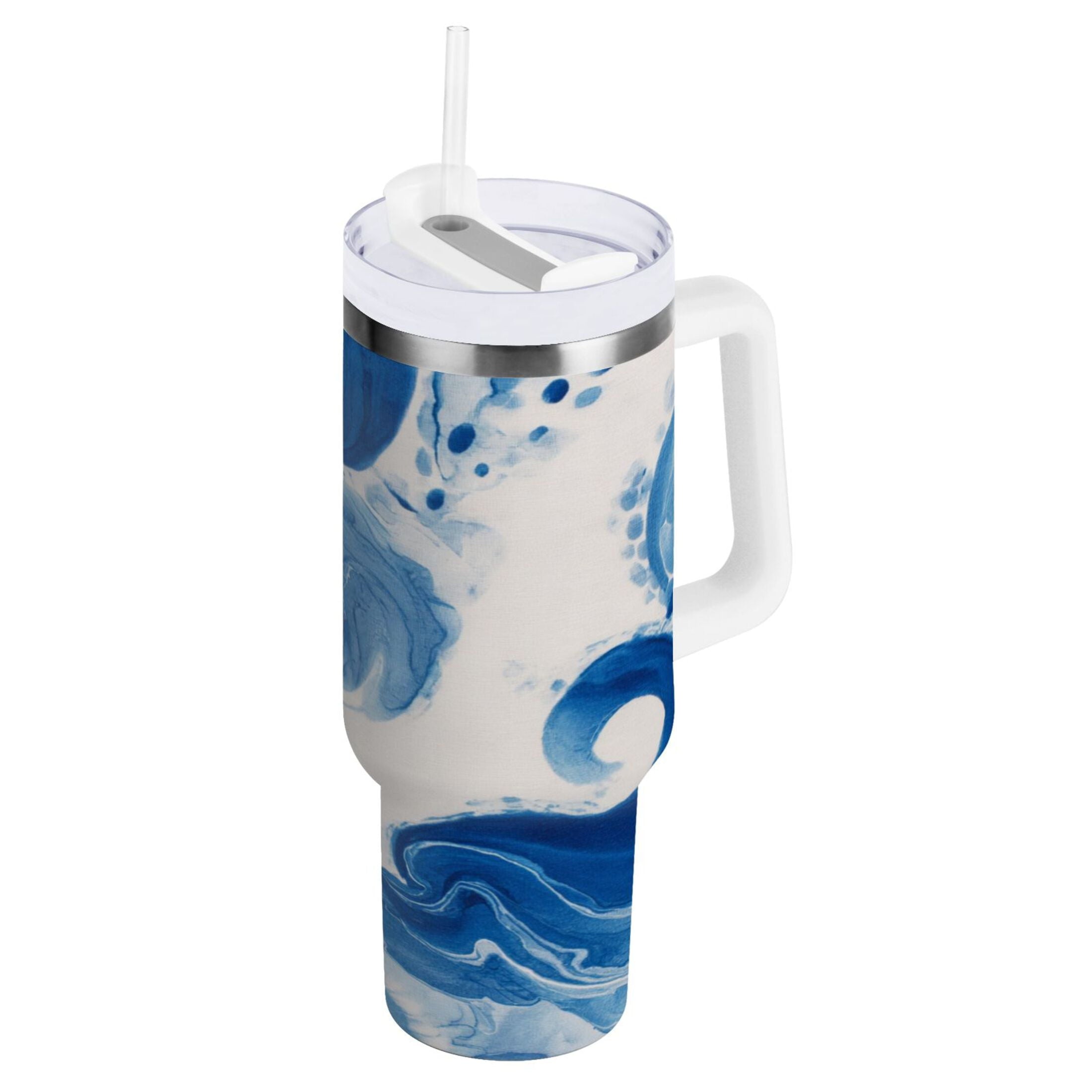40 oz Insulated Stainless Steel Tumbler Double Wall Stainless Steel Tumbler with 2-Way Drinking Indigo Blue Tie-dye Pattern | 5HOA