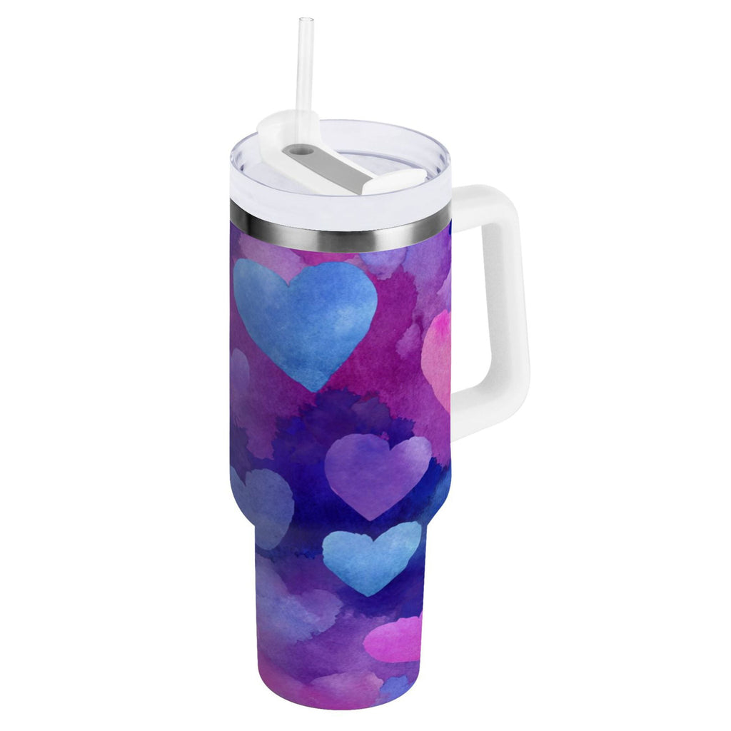 30 oz Insulated Stainless Steel Tumbler Double Wall Stainless Steel Tumbler with 2-Way Drinking Indigo and Violet Hearts | FF6H