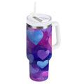 30 oz Insulated Stainless Steel Tumbler Double Wall Stainless Steel Tumbler with 2-Way Drinking Indigo and Violet Hearts | FF6H