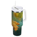 30 oz Insulated Stainless Steel Tumbler Double Wall Stainless Steel Tumbler with 2-Way Drinking Leaves with Water Droplets | N6BP