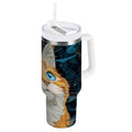 30 oz Insulated Stainless Steel Tumbler Double Wall Stainless Steel Tumbler with 2-Way Drinking Orange Cat with Blue Eyes | ALUY