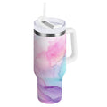 30 oz Insulated Stainless Steel Tumbler Double Wall Stainless Steel Tumbler with 2-Way Drinking Pastel Pink Marble Texture | YQIL