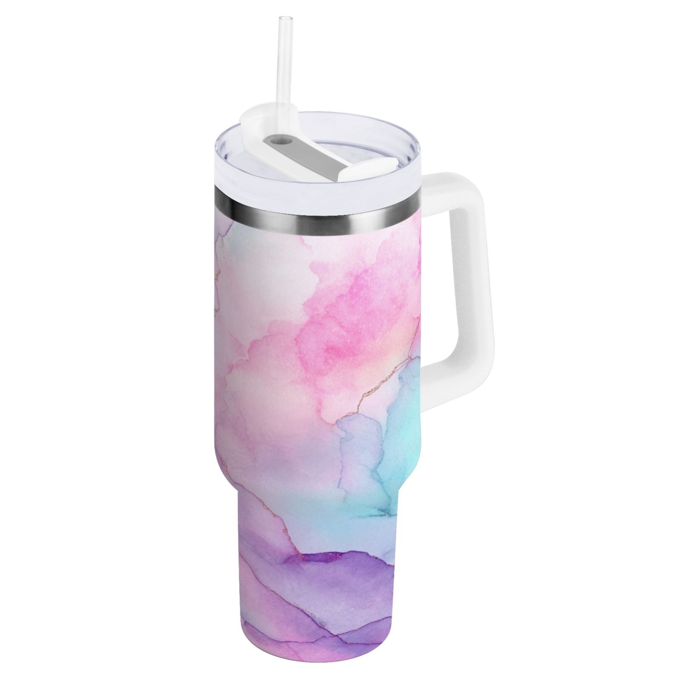 30 oz Insulated Stainless Steel Tumbler Double Wall Stainless Steel Tumbler with 2-Way Drinking Pastel Pink Marble Texture | YQIL