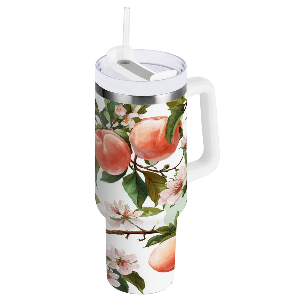 30 oz Insulated Stainless Steel Tumbler Double Wall Stainless Steel Tumbler with 2-Way Drinking Peach Fruit Pattern | 516Q