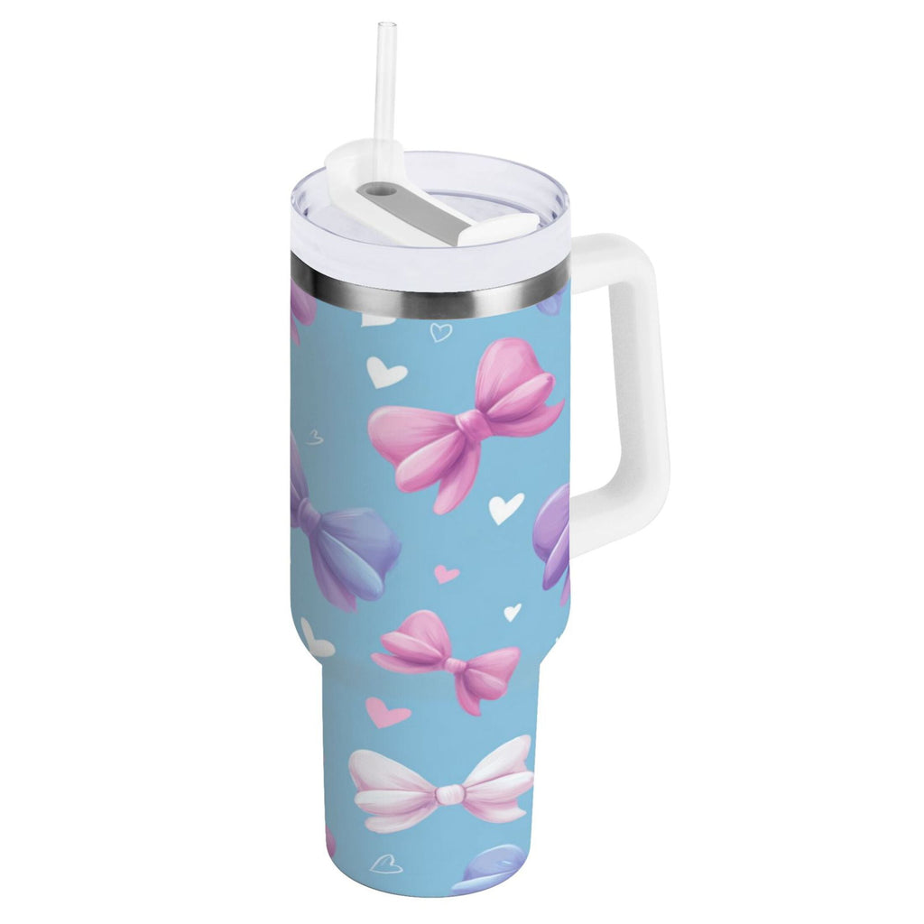30 oz Insulated Stainless Steel Tumbler Double Wall Stainless Steel Tumbler with 2-Way Drinking Pink and Purple Bows | AORP