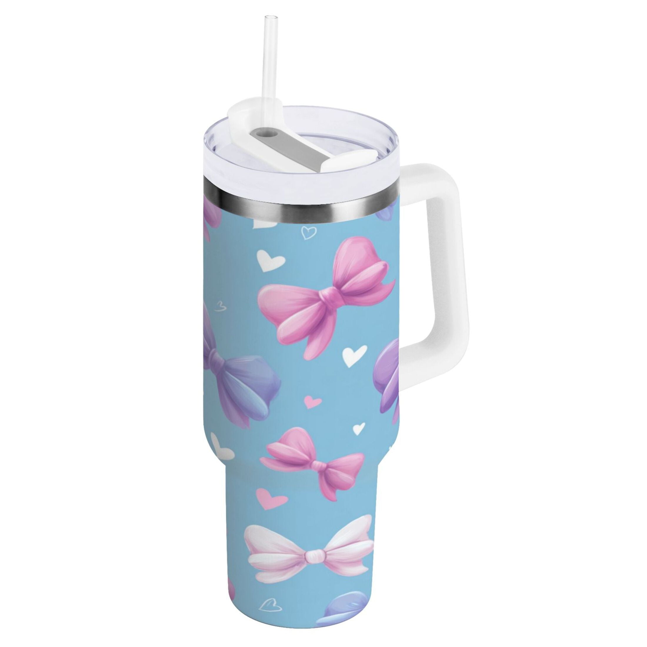 30 oz Insulated Stainless Steel Tumbler Double Wall Stainless Steel Tumbler with 2-Way Drinking Pink and Purple Bows | AORP