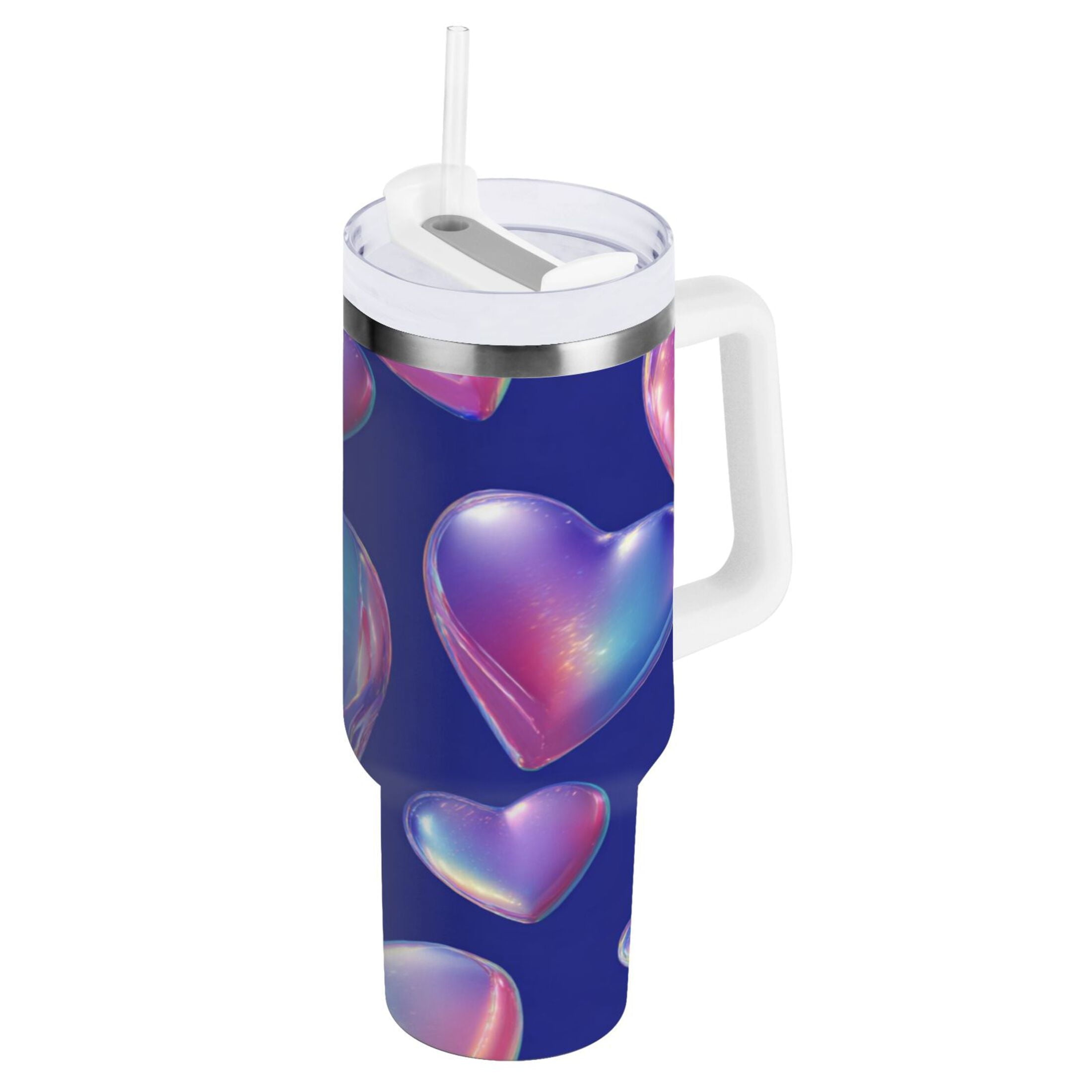 30 oz Insulated Stainless Steel Tumbler Double Wall Stainless Steel Tumbler with 2-Way Drinking Pink-purple Hearts | 6HJT