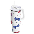 30 oz Insulated Stainless Steel Tumbler Double Wall Stainless Steel Tumbler with 2-Way Drinking Red and Blue Stripe Bows | CK7X